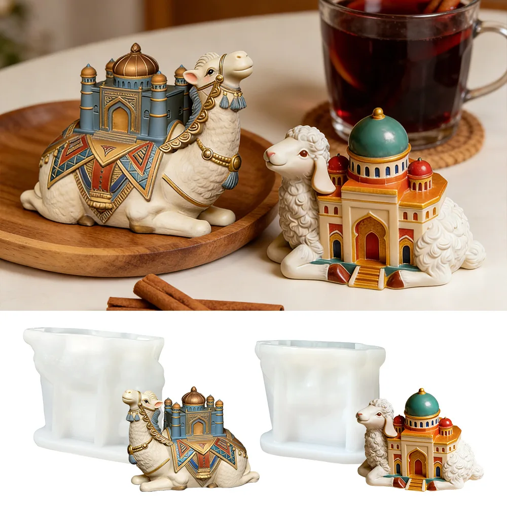 

Camel Sheep Mosque Candle Molds DIY Handmade Eid al-Fitr Craft Gift Ornament Plaster Epoxy Resin Mold Soap Candle Silicone Mould