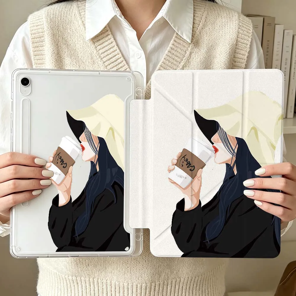 Cartoon Woman Drinking Coffee Soft For Samsung Galaxy Tab S6 S7 S8 S9 S10 S11 A8 A9 A11 Lite FE Plus 3Y Tablet Case