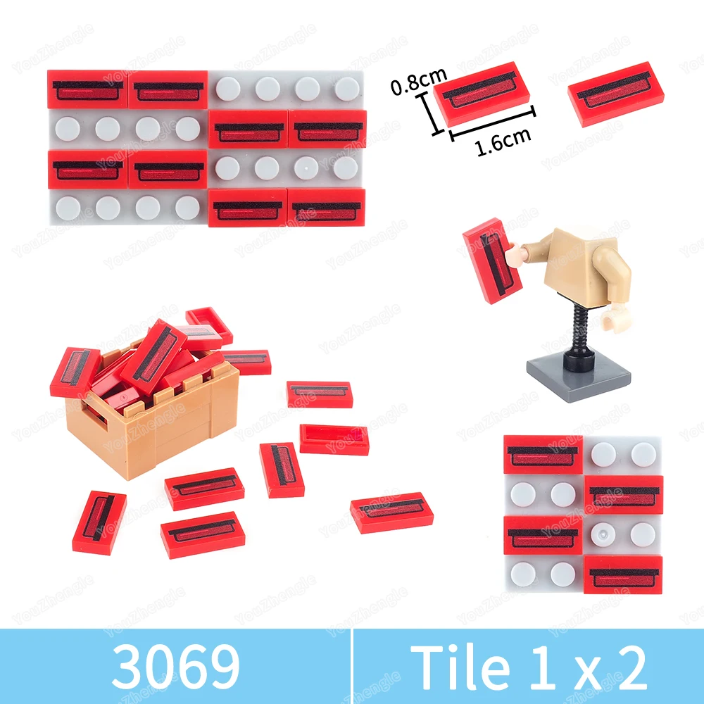 Red Tail Light Pattern 3069 Building Block 1x2 Tiles Printed Moc Figures Machine Equipment Scene Matching Model Parts Gifts Toys