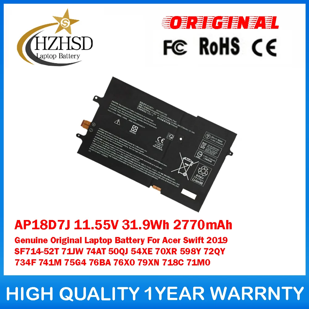 

AP18D7J 11,55 В 31,9 Втч 2770 мАч Аккумулятор для ноутбука Acer Swift 2019 SF714-52T 71JW 74AT 50QJ 54XE 70XR 598Y 72QY 734F 741M 75G4