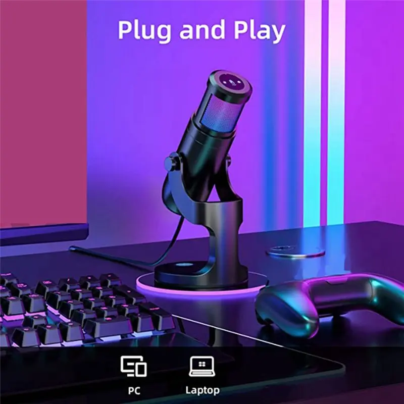 AA84 USB Microphone Wired Live Karaoke Sound Card Computer Cell Phone Recording Game Conference Wheat