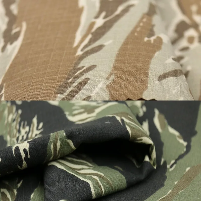 Yellow Desert Green Black Tiger Stripe Camouflage Fabric TC Polyester Cotton Cloth Tactical Uniform Garment DIY Material