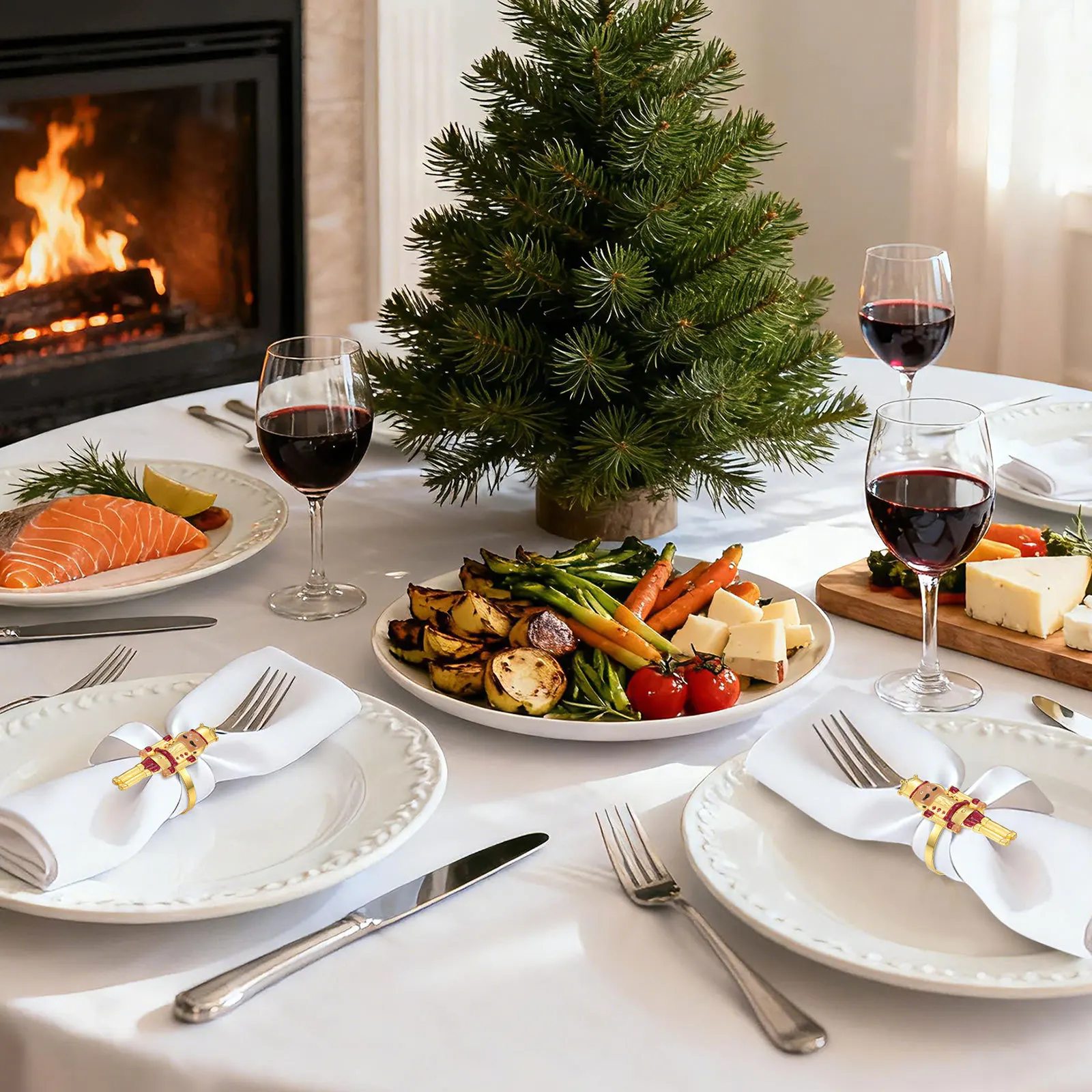 

4Pcs Nutcracker Napkin Rings Christmas Party Table Adornment Elegant Dining Decoration for Family Gathering Celebration