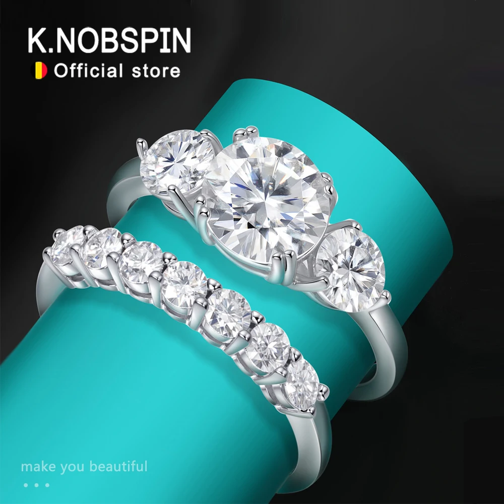 

KNOBSPIN, все обручальные кольца с муассанитом для женщин, 3,7 карата, цвет D, VVS1, лабораторные свадебные наборы с бриллиантами, стерлинговое серебро 925 пробы, штабелируемое кольцо