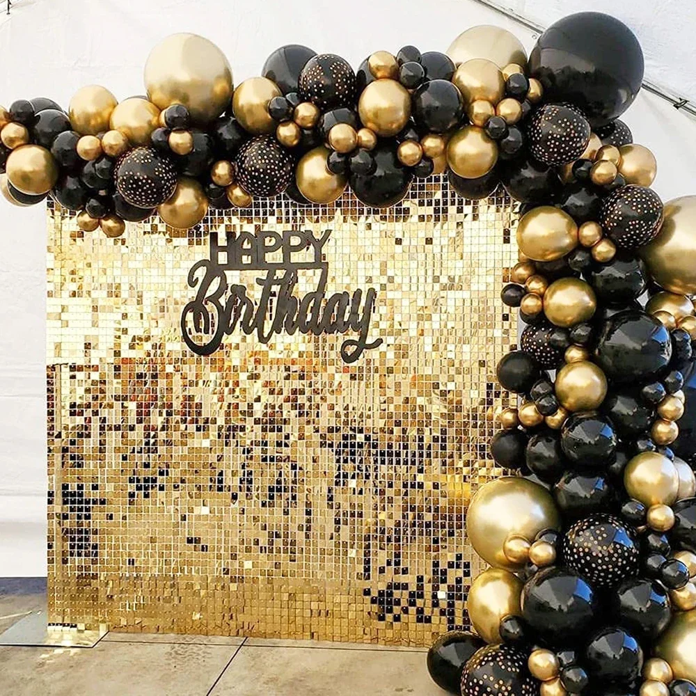 12piece/1m² Gold Shimmer Sequin Wall Background Panel Glitter Mirror Art Backdrop Wall Birthday New Year Party Wedding Eid Decor