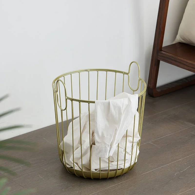 

Light Luxury Metal Laundry Basket,Nordic Style Iron Basket for Bathroom and Living Room, Sundries Storage,Elegant and Functional