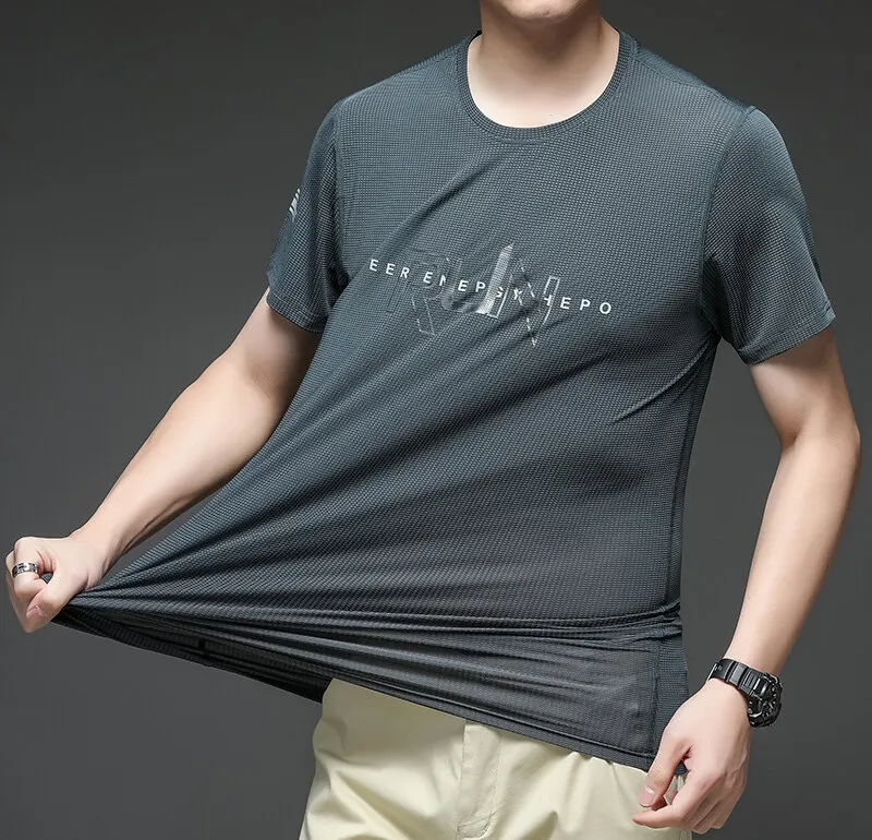 Ice Silk Short-sleeved Running T-shirt Men's Summer Thin Loose Breathable Sports Quick-drying Clothes Half-sleeve T-shirt Top