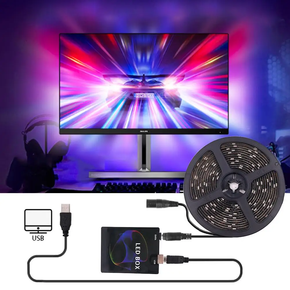 WS2812B LED Strip Light RGBW Dream Color Ambient LED Tape Full Set for TV System PC Screen Backlighting LED 1M 2M 3M 4M 5M Strip