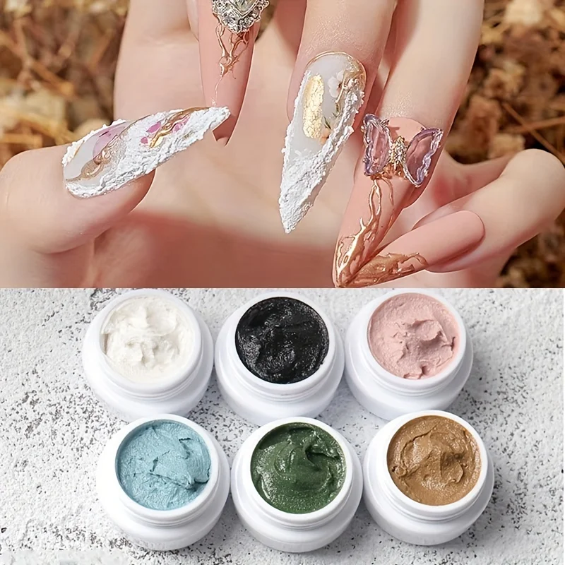 6 Colors Gel Nail Art Plaster Effect 3D Sand Texture No Need Top Coat Gel Polish UV Nail Polish Lacquer Varnish