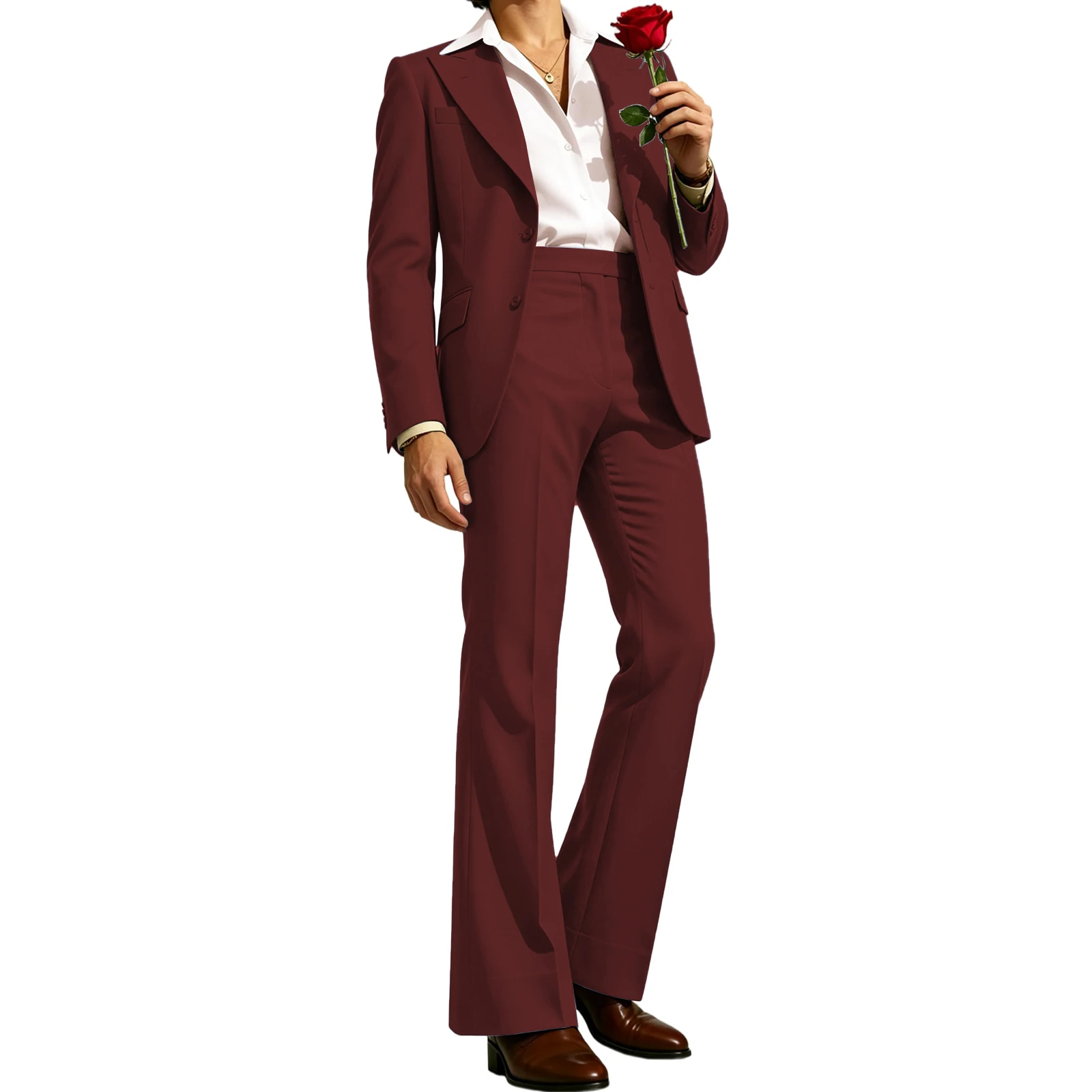 

70s Vintage Men's 2 Piece Flared Suit Single Breasted Blazer Wide Leg Pants Formal Outfit for Wedding Prom Party