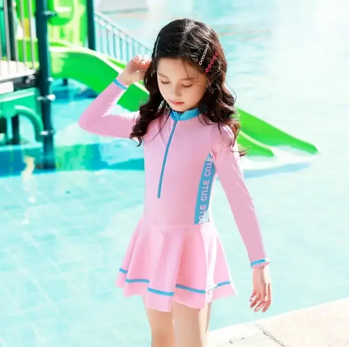 HUAANIUE Maillot De Bain Fille 1 Pièce Anti-UV UPF 50+ Manches Longues Fermeture Éclair – Protection Solaire Parfaite Pour 3-11 Ans