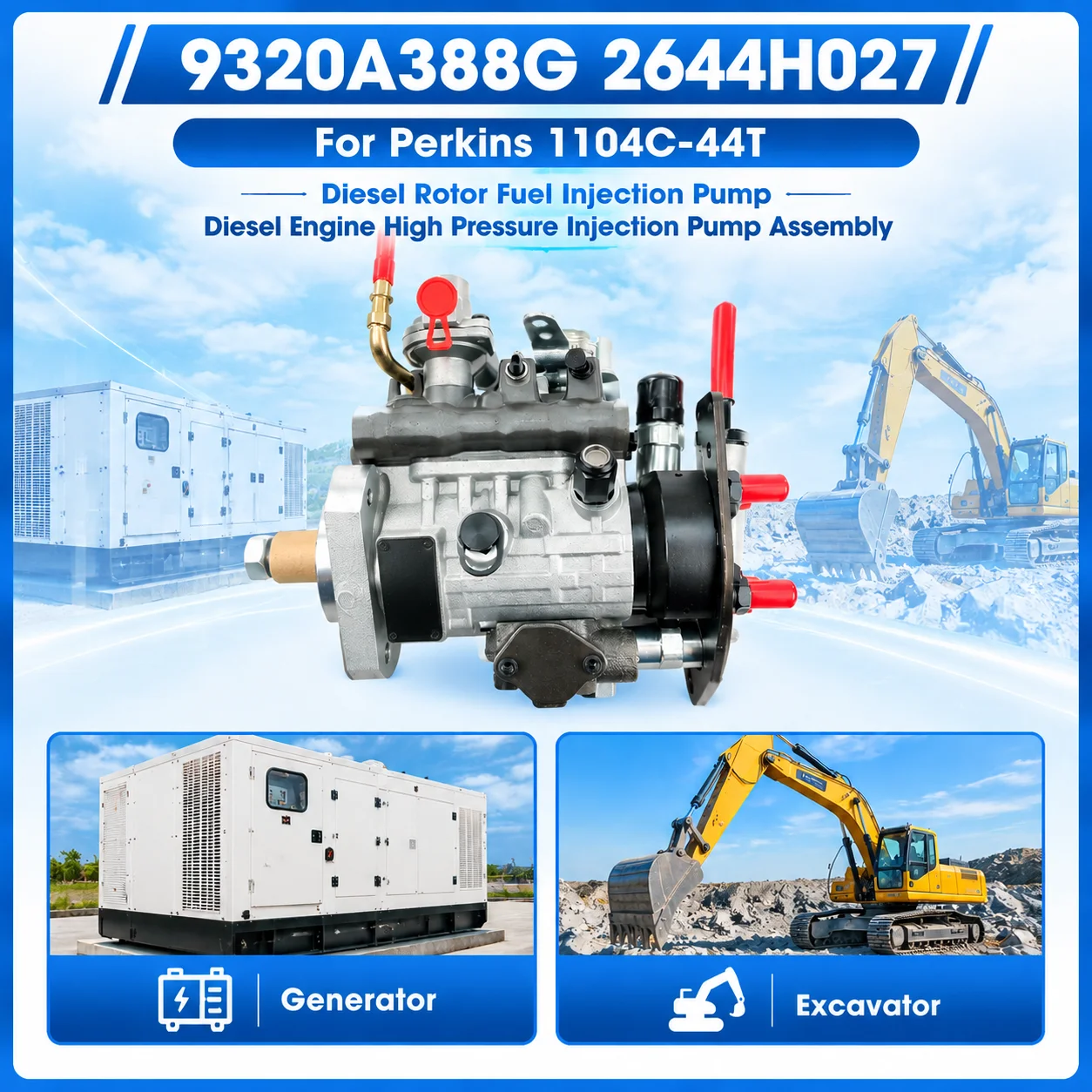 9320A388G 2644H027 For Perkins 1104C‑44T，Diesel Rotor Fuel Injection Pump ，Diesel Engine High Pressure Injection Pump Assembly