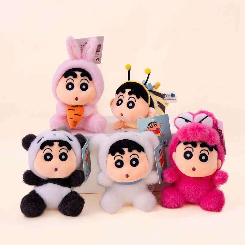 14cm Cute Crayon Shin-chan Cosplay Plush Keychain Transform into Rabbit Crocodile Panda Bee Stuffed Cartoon Doll Pendant