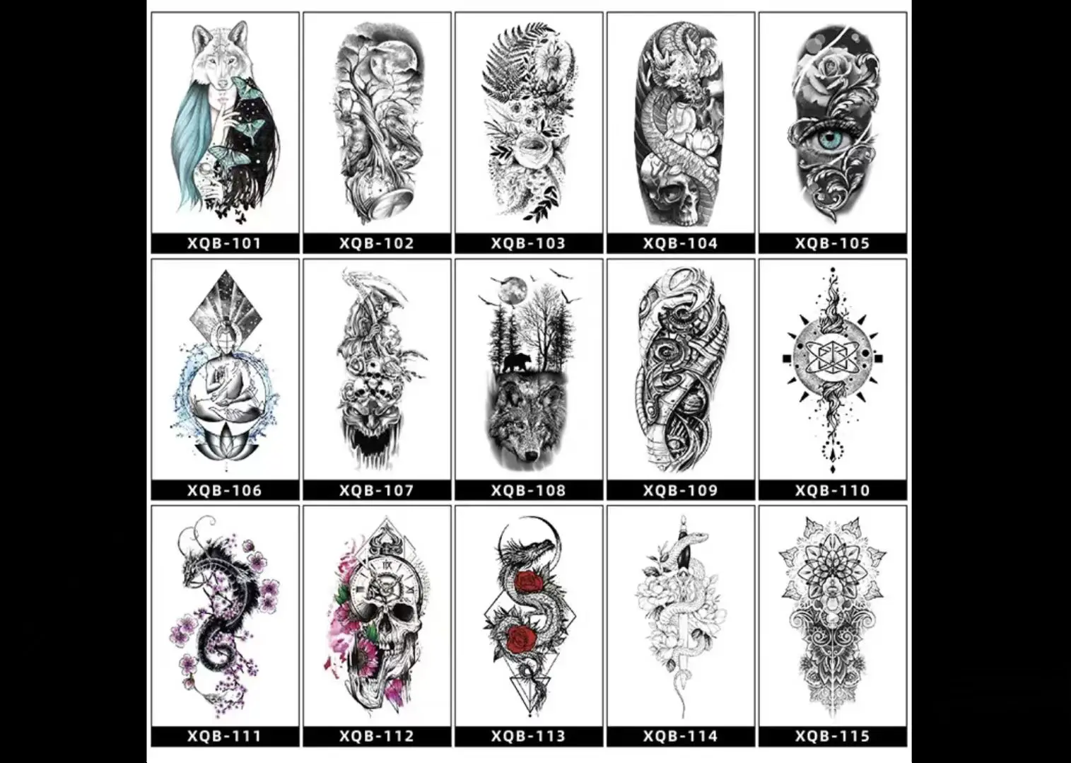 Factory Wholesale Cross Border Black And White Flower Tattoo Stickers Full Arm Customizable With Pictures Plain Flower Animal Co view 3