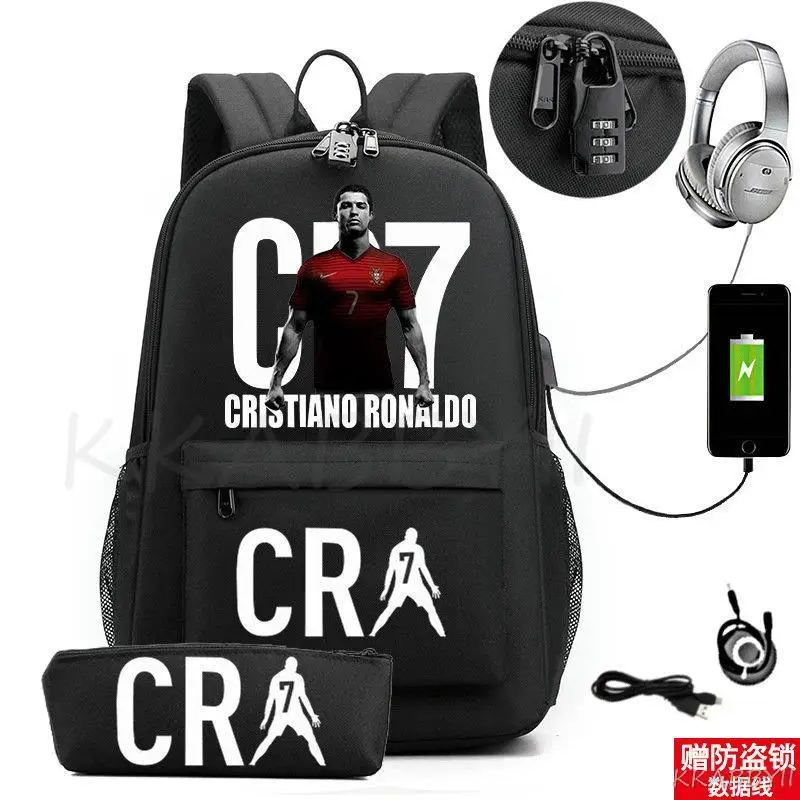 CR7 plecak USB 17 Cal pojemność tornister dla chłopców dziewcząt plecak dla dzieci nastolatki USB Laptop Mochilas