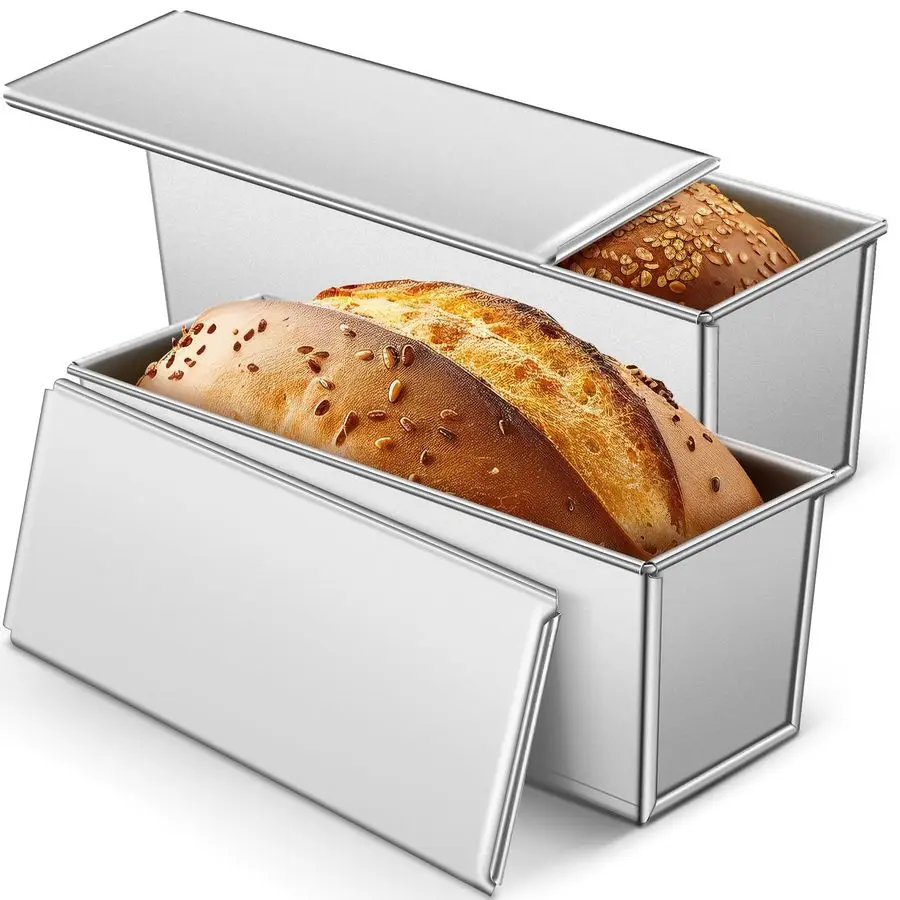 

Pack 2 lb 13 x 4 Inch Pullman Loaf Pan with Lid Dough Capacity Bread Loaf Pan with Cover, Nonstick and Quick Release Coating for