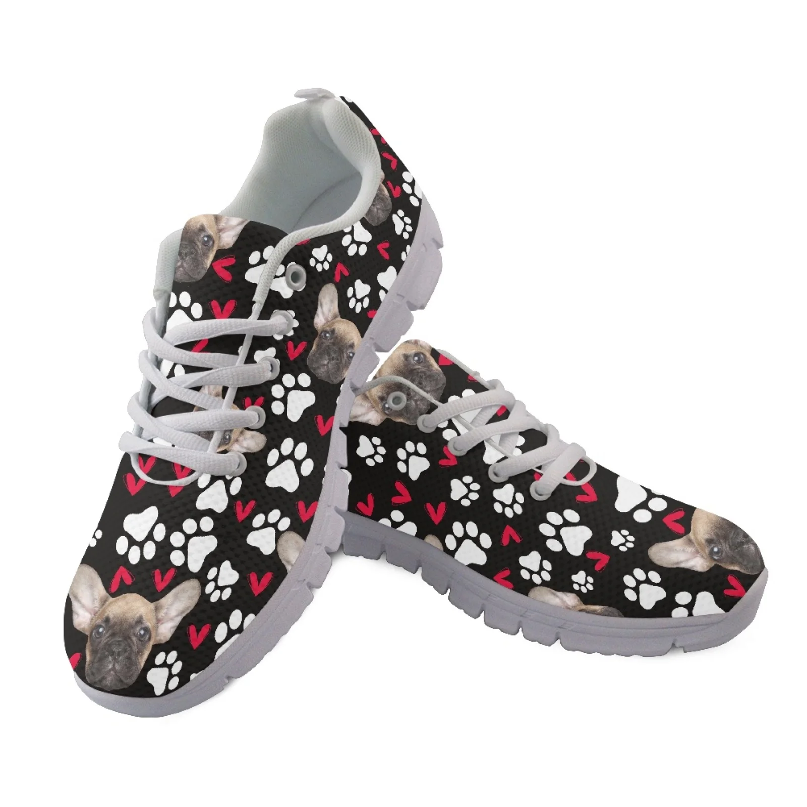 Coloranimal Lace Up Lightweight Running Sneakers for Mens Women's Tennis Shoes for Walking Puppy Paws Hearts