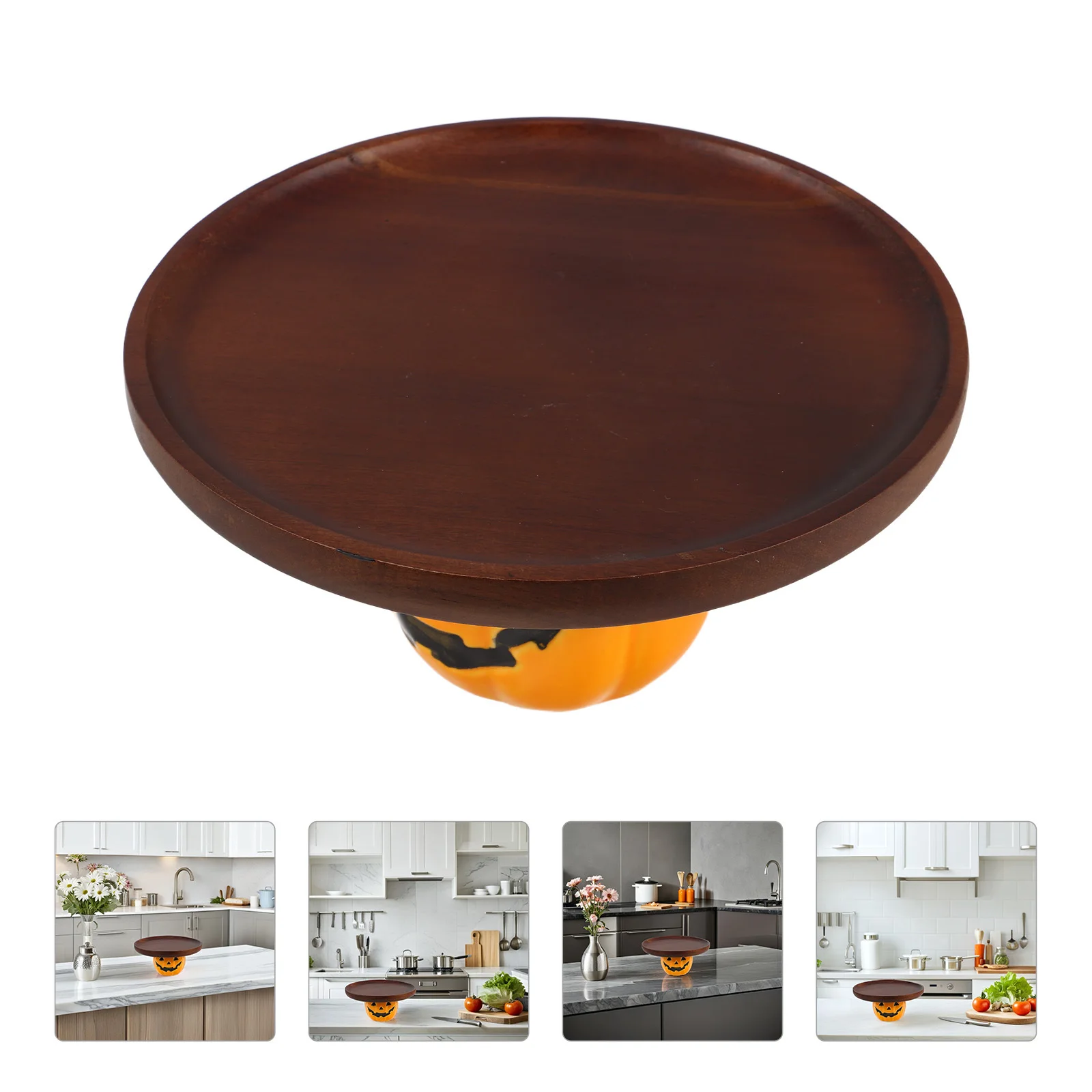 

Pumpkin Shaped Halloween Tray Natural Ceramic Wood Dessert Serving Plate for Holiday Party Favors Treats Display Kitchen