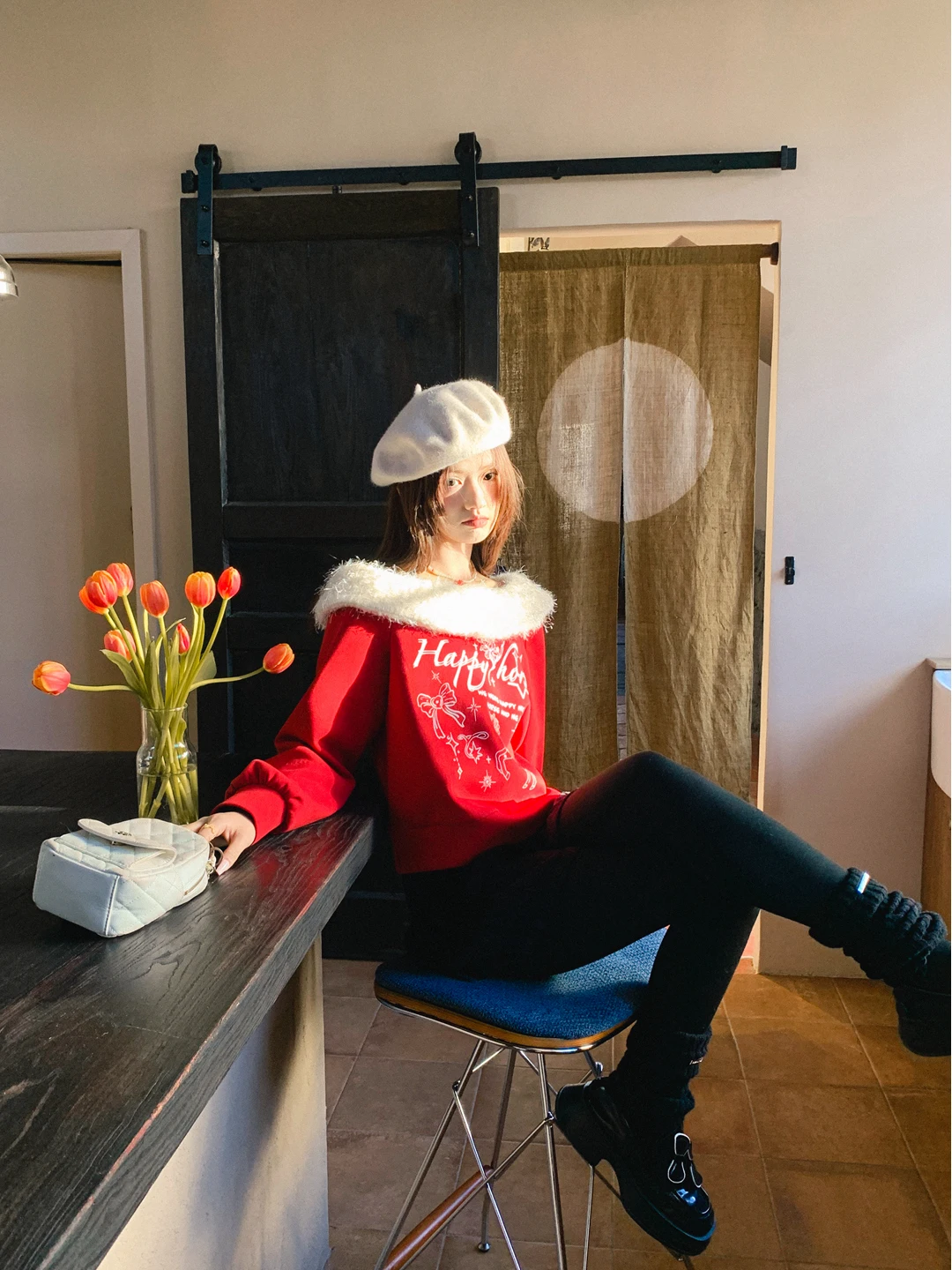 

Вязаная толстовка Gula Liangpin Premium New Year Luy с отстегивающимся меховым воротником, женский свитер с перекрестными плечами, милый стильный длинный свитер