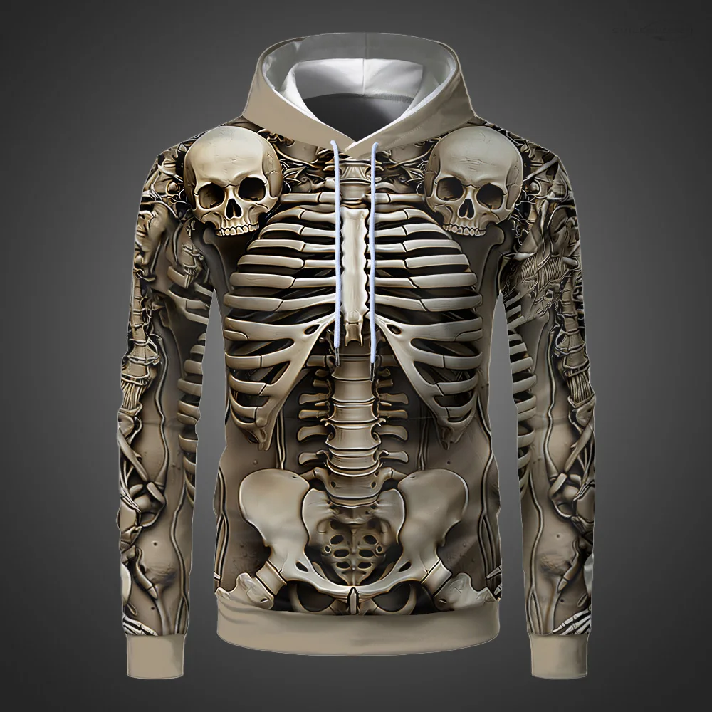 3d Human Skeleton Retro Men's Hoodies Vintage Trendy Funny Hoodied Sweatshirts 2024 Halloween Gifts Skull Pullover Clothing