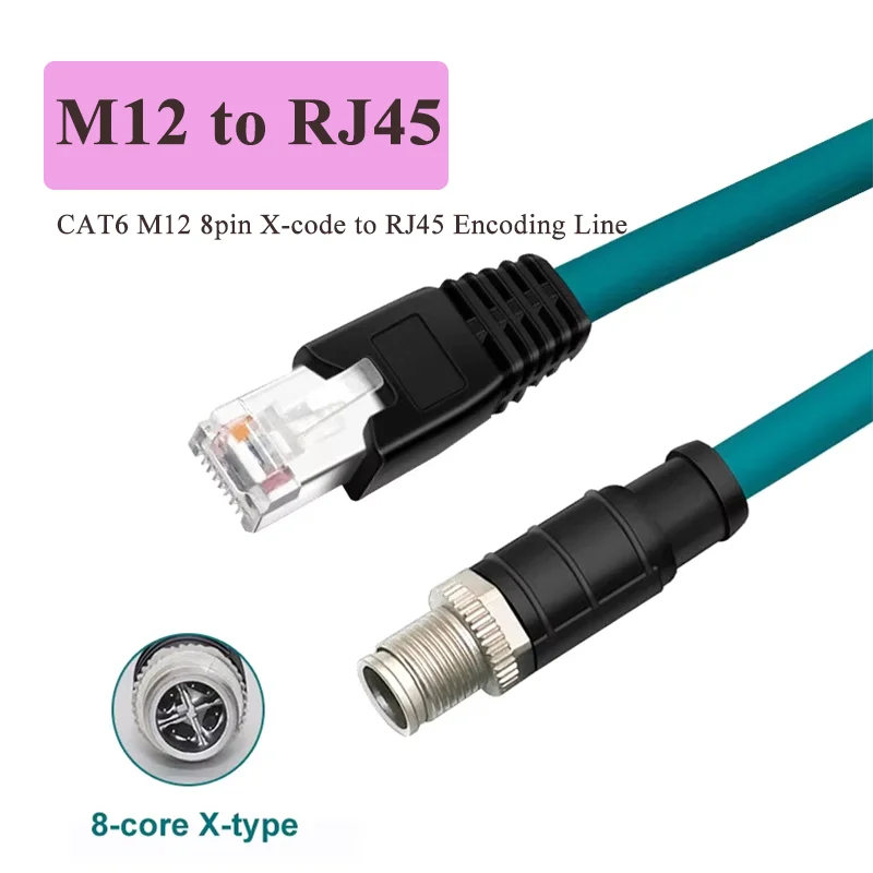 Industrial M12 8pin X-code Male Head to RJ45 Encoding Line Cat6 Ethernet X-type Network Cable 8-code Shield Kilomega Connector