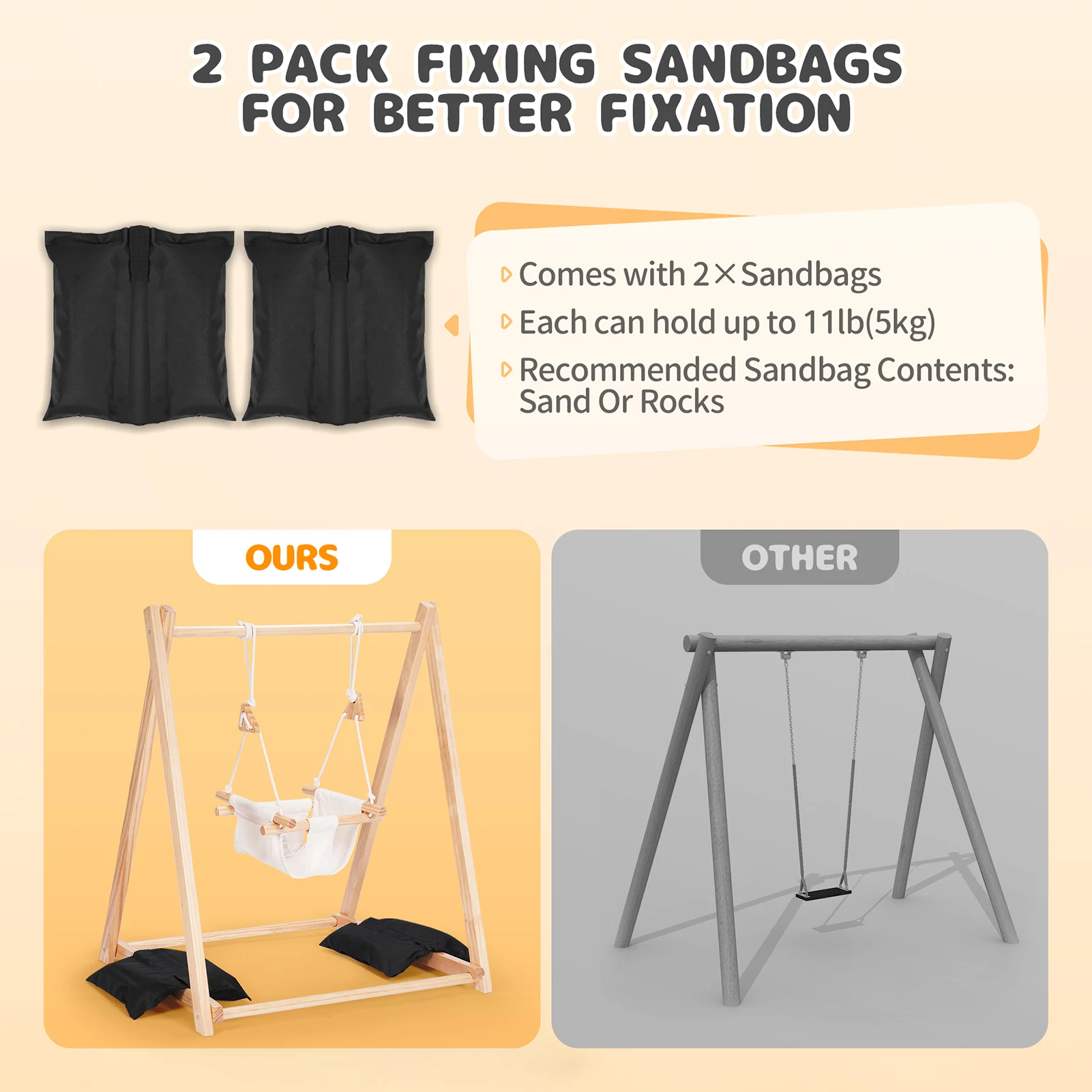 (صفقة التخليص) إطار خشبي قابل للطي، هيكل مثلث، أرجوحة أطفال خشبية، أقصى حمولة 88 رطل