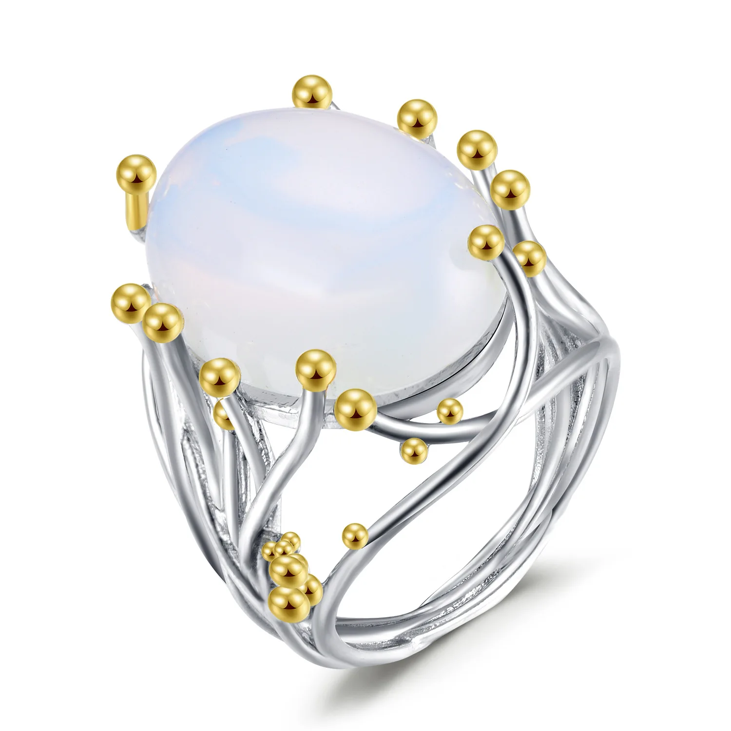 Hot-selling new inlaid moonstone ring, feminine gold color separation jewelry