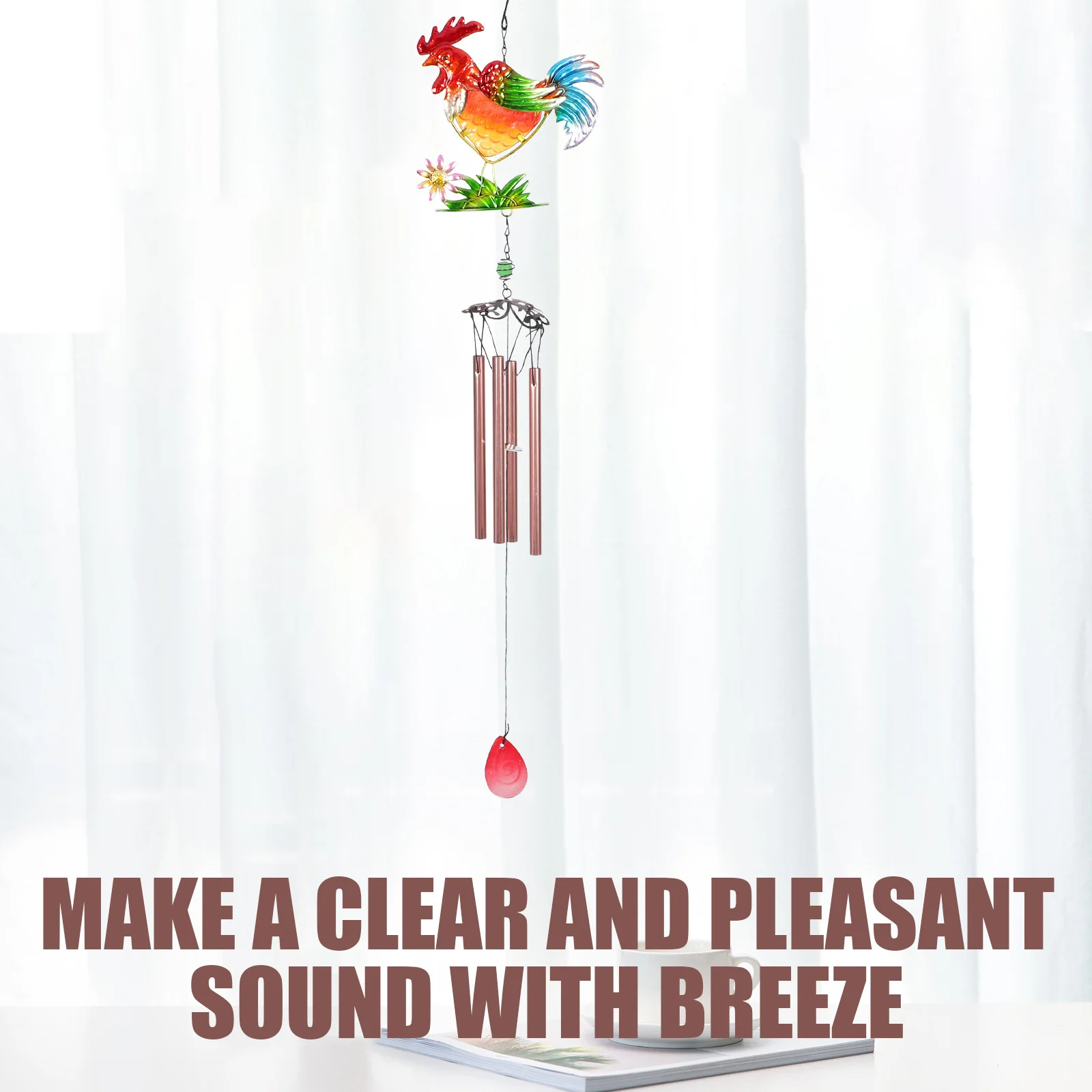 

Iron Rooster Wind Chime Hanging Decorative Garden Door Ornament Colorful Metal Tubes Clear Sound Home Decoration