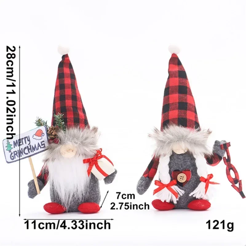 Christmas Supplies Gnome Ornaments Cute Buffalo Plaid Hat Scandinavian Nisse Elf Dolls for Home Decorations Novelty Funny Gift