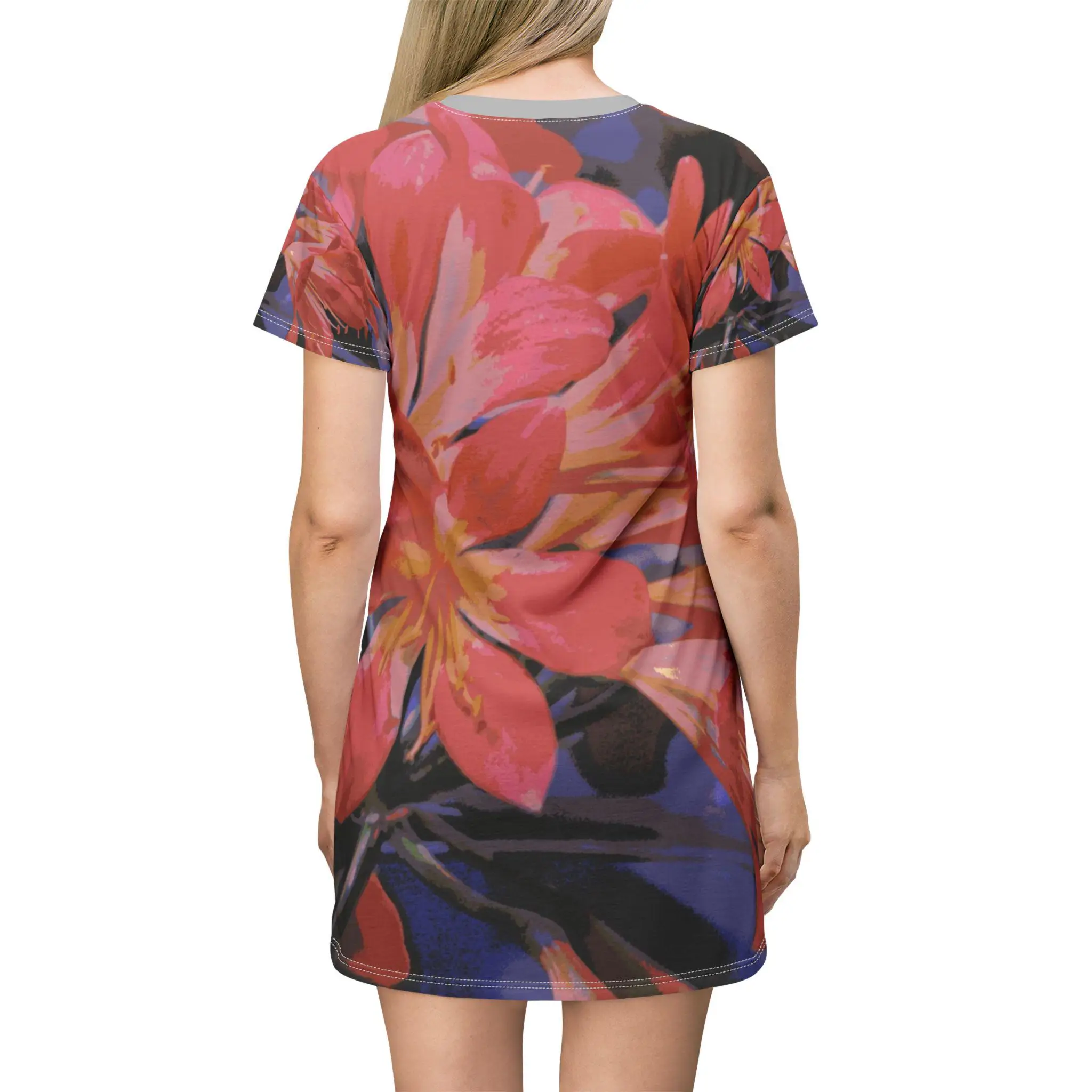 Floral Art T-shirt Dress Casual Summer Wear Short-Sleeved Floral Print Dress With A Y2k Ladies Clothes Oversized Woman Clothing