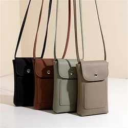 2024 New Women Soft Leather Flap Crossbody Bags Women Mini Mobile Phone Bag Shoulder Purses Simple Solid Handbag Money Pockets