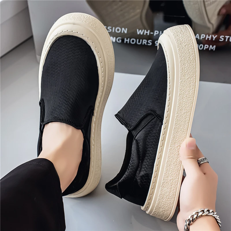 Men Slip‑on Casual Loafers Thick Platform Sole Sneakers PU Upper Lazy Shoes Breathable Daily Walking Shoes Size 39‑44