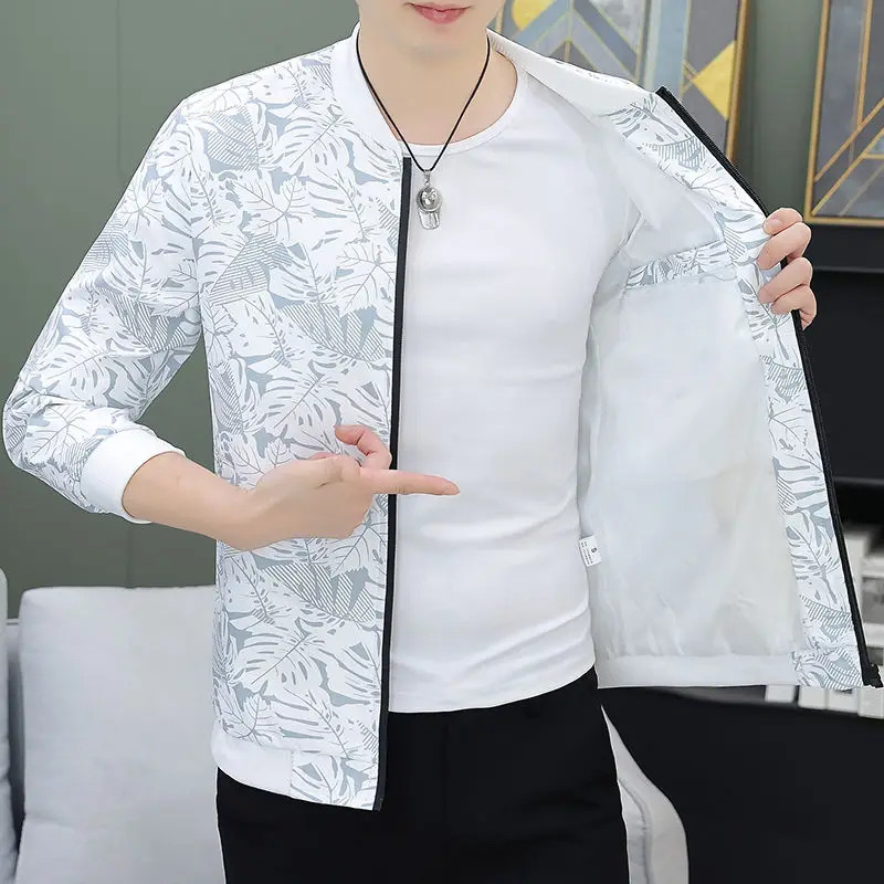 Chaquetas inglesas estampadas con cremallera y cuello alto para hombre, abrigos informales de manga larga, Tops holgados que combinan con todo, moda de otoño, 2024