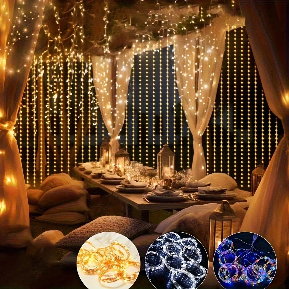 أضواء الستار LED أضواء الحفلات USB بالطاقة عطلة زينة عيد الميلاد مع جهاز التحكم عن بعد للمنزل غرفة نوم الزفاف عيد ميلاد