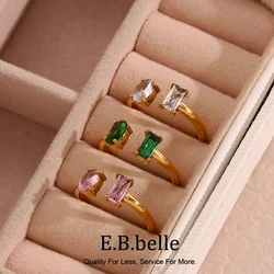 Open Size Assymetrical Waterdrop Square Cubic Zirconia Rings For Woman Minimal Shiny Green Pink Crystal Stainless Steel Ring