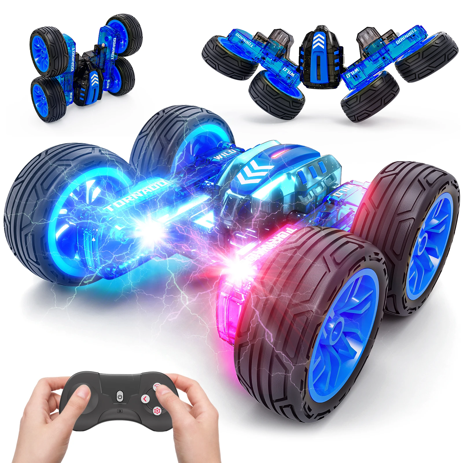 Remote Control Car for Boy Girl, 2.4GHz 4WD Mini RC Cars - 360° Flips Rotating RC Stunt Car with LED Lights, Toys Gifts for Kids