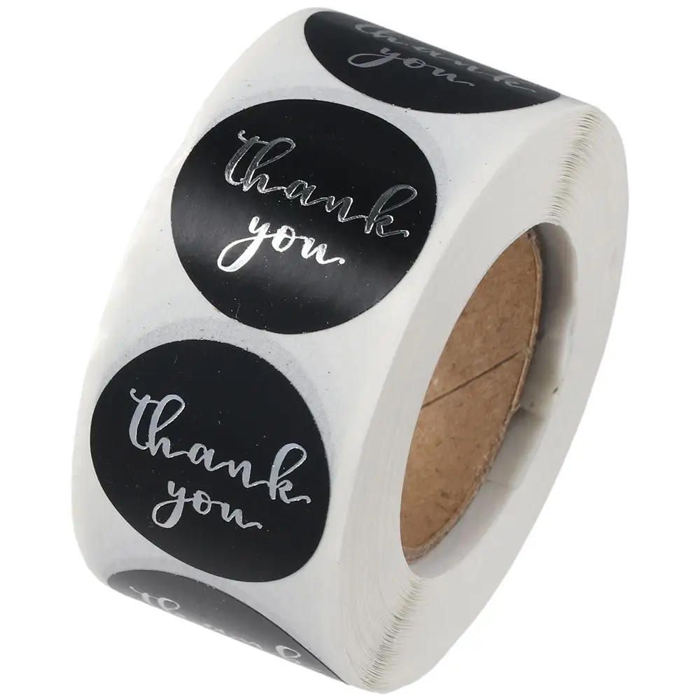

500 шт. черно-серебристые наклейки с благодарностью, этикетки 1 дюйм, круглые самоклеящиеся этикетки, наклейки для дня рождения, свадьбы, рулонная лента