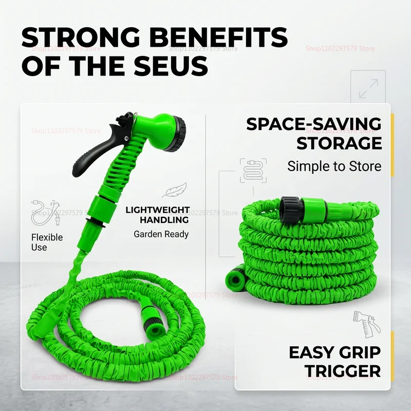 Garden Hose Pipe Water Hose with 5 Patterns Water Gun Foam Pot Car Wash Gun Sprayer Flexible Reel for Lawn Shower Cleaning