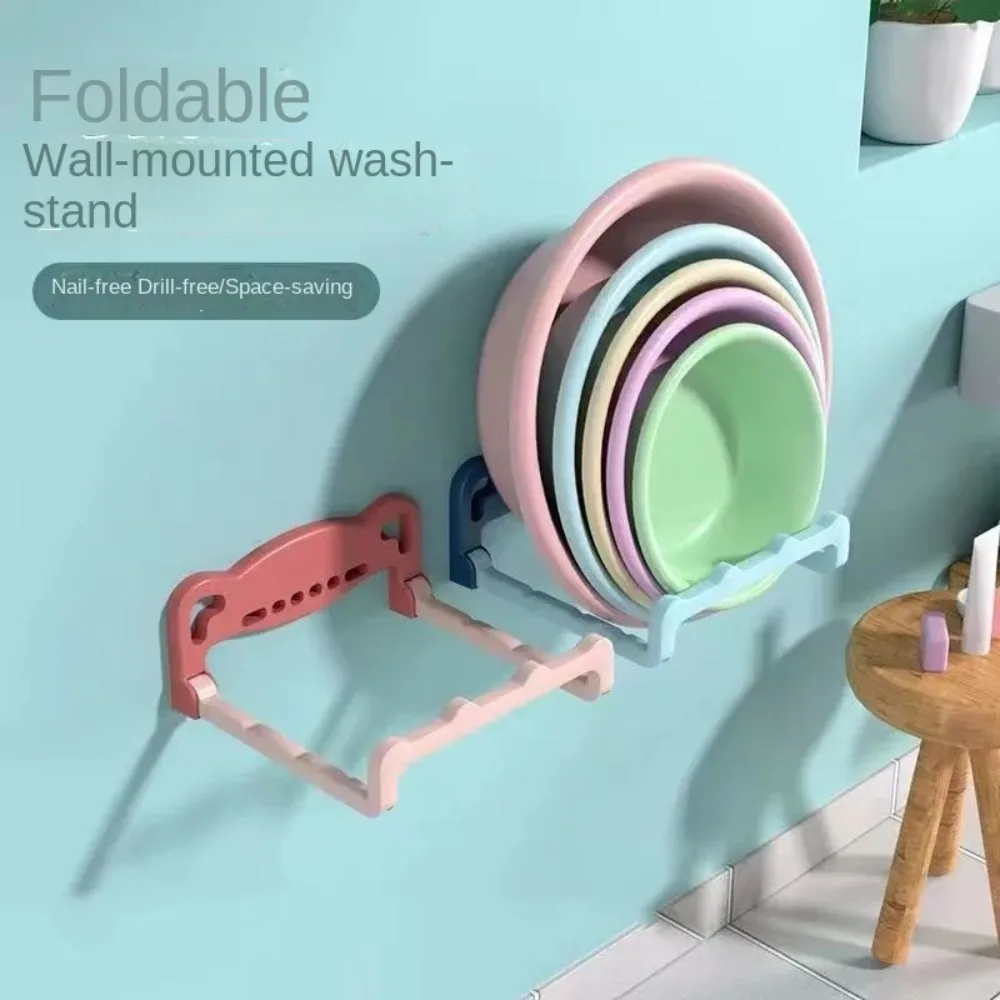 Punch-free Washbasin Rack Folding Plastic Bathroom Wall-mounted Racks Basin Storage Rack Bathroom Basin Storage Racks