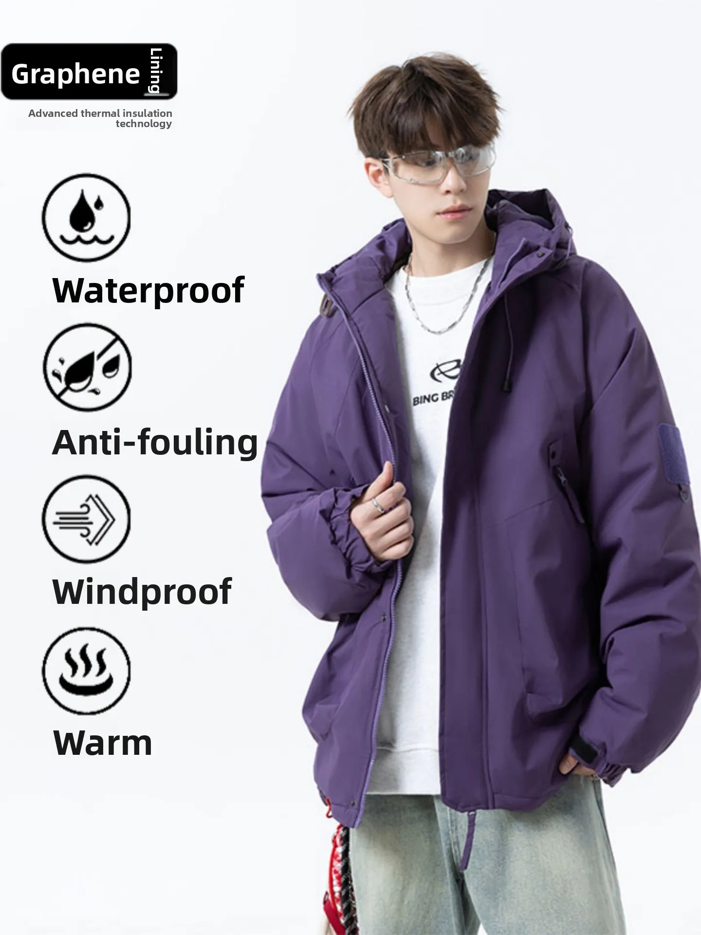 

Men's Tee-Proof aphene Heating Thiened Cotton Jaet Winter Workwear Coat Warmth Youth Faion Loose Fit Polyester