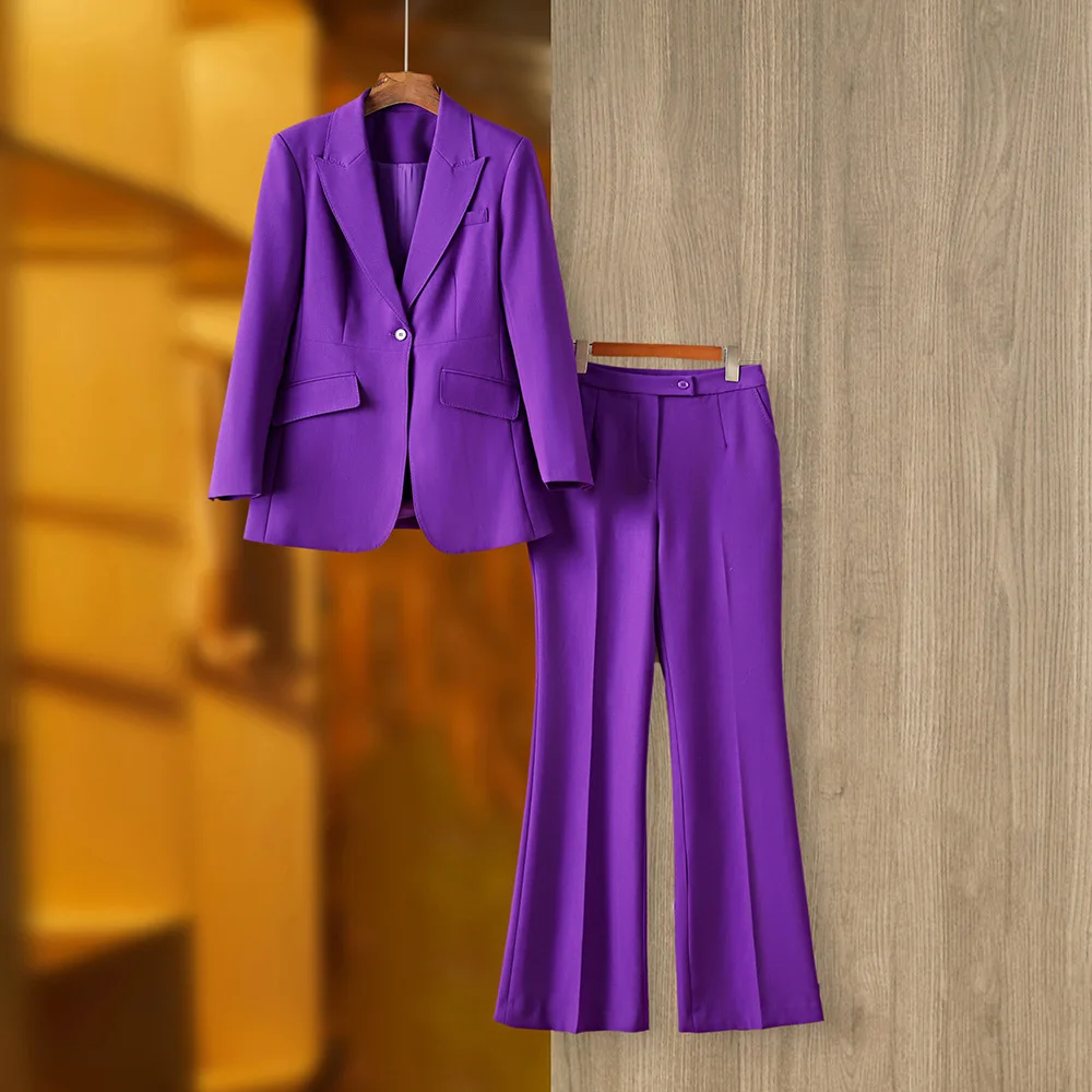 Allingentle Purple Women's 2 Piece Set Suit Single-Button Blazer Elegant Long Pantsuit Set Business Work Outfits  Customize