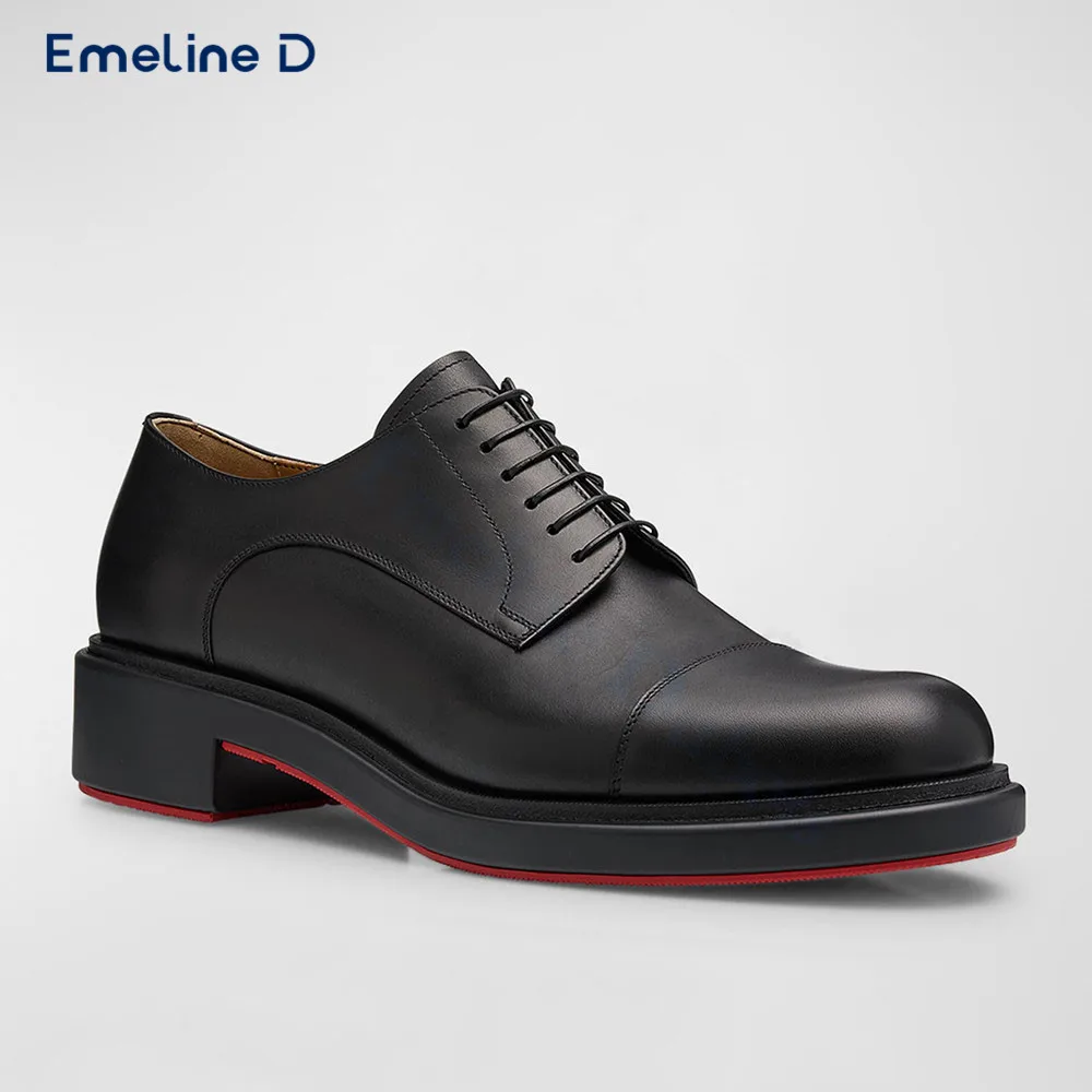 

Black Thick-Soled Lace-Up Leather Shoes Slip-On Thick-Heeled Business Leather Casual Shoes Large Size Fashionable Men's Shoes