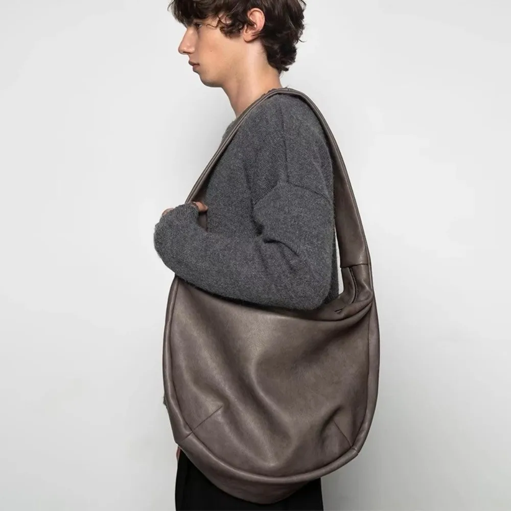 Vintage-Stil Herren-Umhängetasche ​ ​ Große Kapazität PU-Leder Schultertasche Lässige Plissierte Handtasche ​ ​ Täglicher Gebrauch ​ ​ – Detail 11