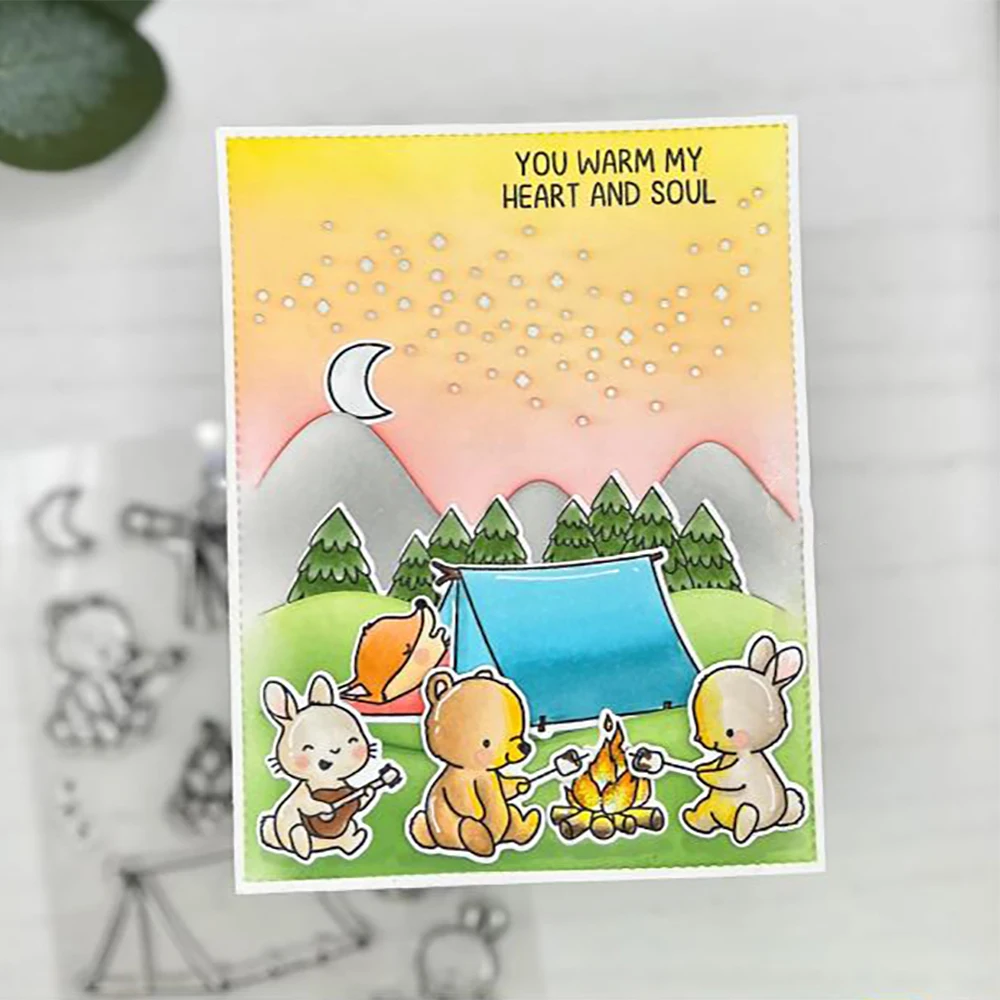 Birthday Cake Cute Frog Fox Animals Cutting Dies and Clear Stamps Bottle Thank You Words Dies For DIY Scrarpbooking Paper Craft