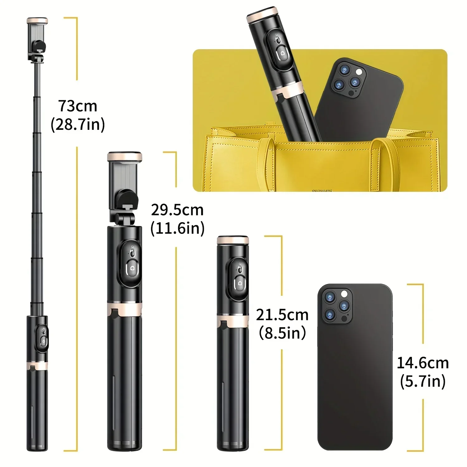 LISCN 3 in 1 telefono cellulare nascosto selfie stick remoto senza fili Q12 supporto per telefono con fotocamera con bastone telescopico in lega di alluminio