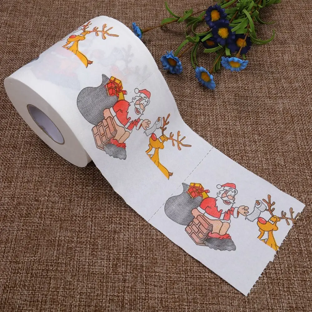 10*10cm Christmas Toilet Paper Santa Claus Printed Christmas Themed Pattern Decor Tissue Roll Napkin Christmas Paper Towels