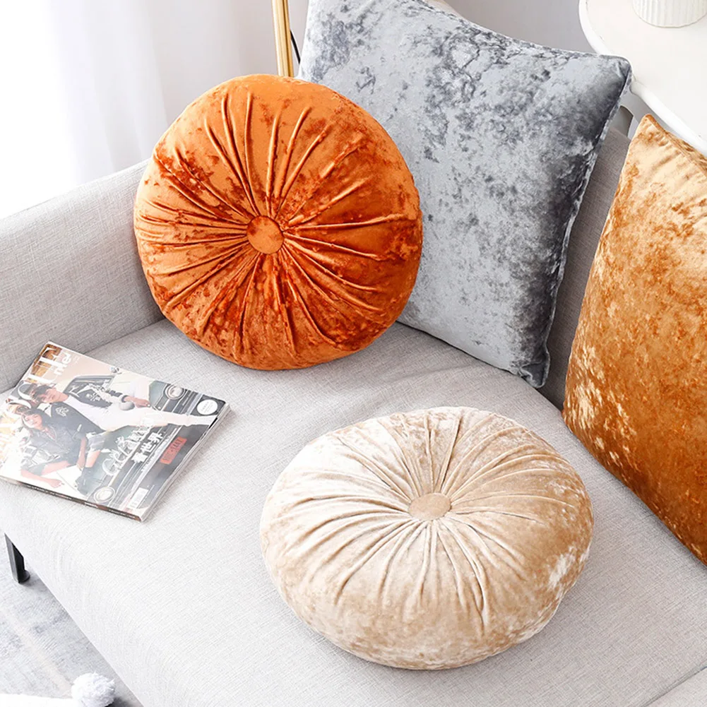 Nordic Ins Velvet Pleated Round Cushion Chair Seat Cushion Pouf Soft Flannel Throw Pillow Home Sofa Meditation Cushion