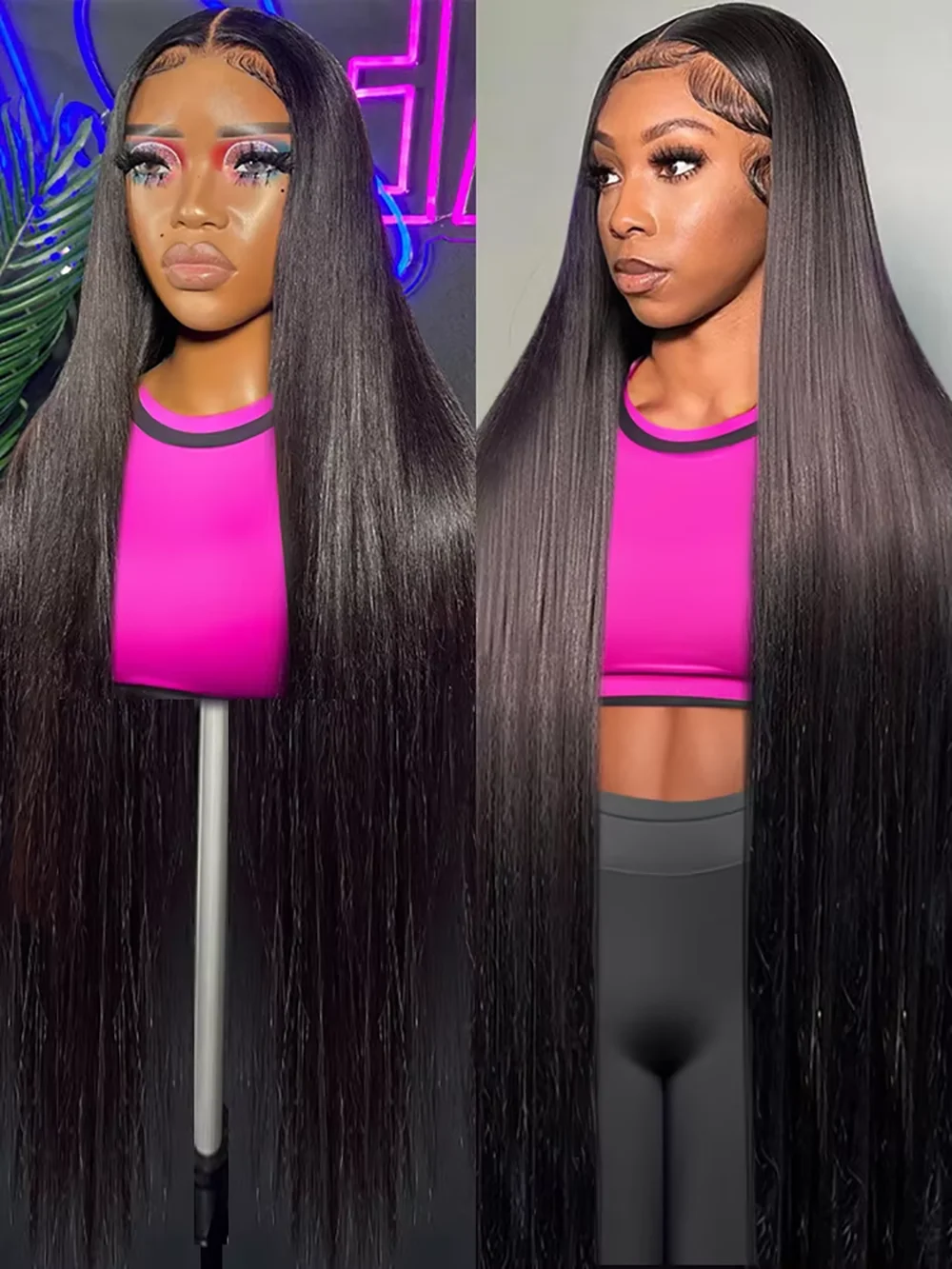 

32 40 Inch Bone Black Long Straight Human Hair Wig 220 Density 13x4 13x6 HD Frontal Lace Front Human Hair Wigs For Women