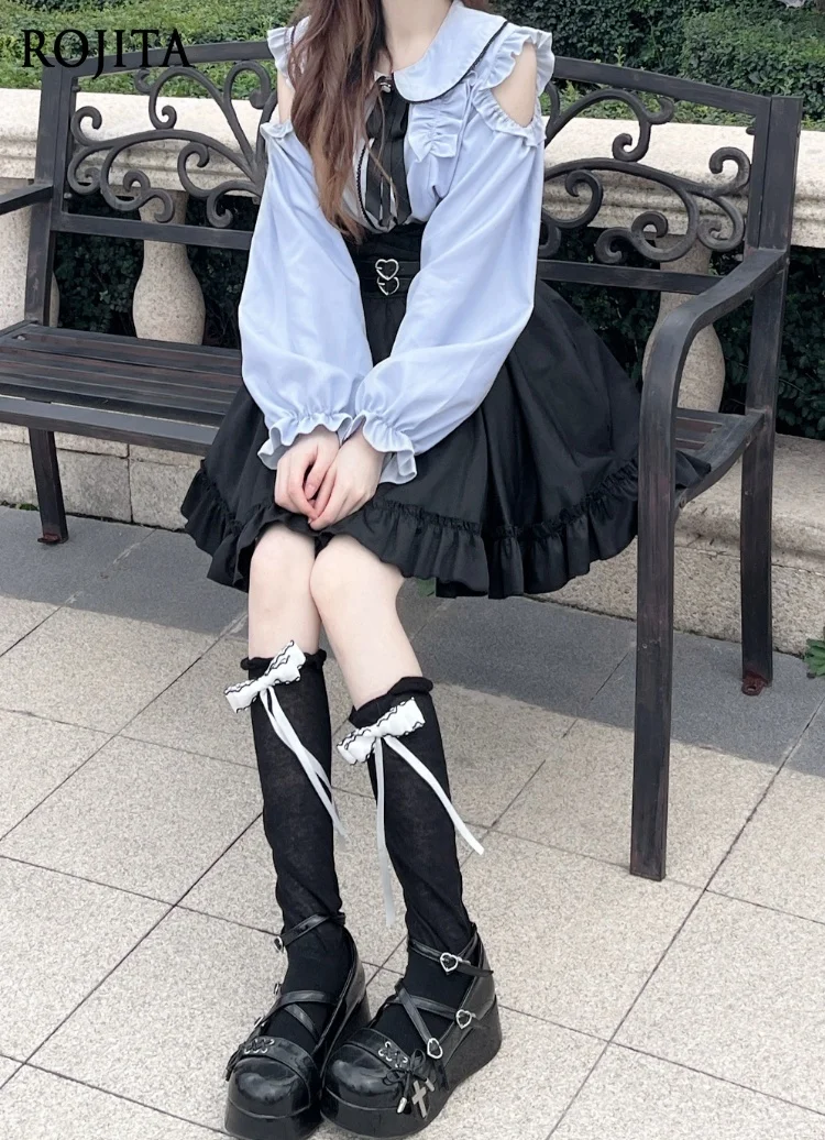 

Autumn Cute Doll Collar Off-Shoulder Long Sleeve JK Shirt Top Waist-Cinching Half Skirt Women Two-Piece Sets Women Outfits