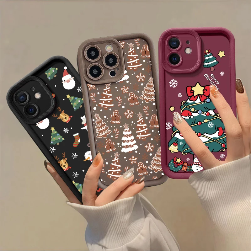 Coque de téléphone joyeux noël arbres, étui en Silicone pour IPhone 11 14 15 Pro Max 13 12 Mini X XR XS Max 6 6S 7 8 Plus, dessin animé coréen chaud